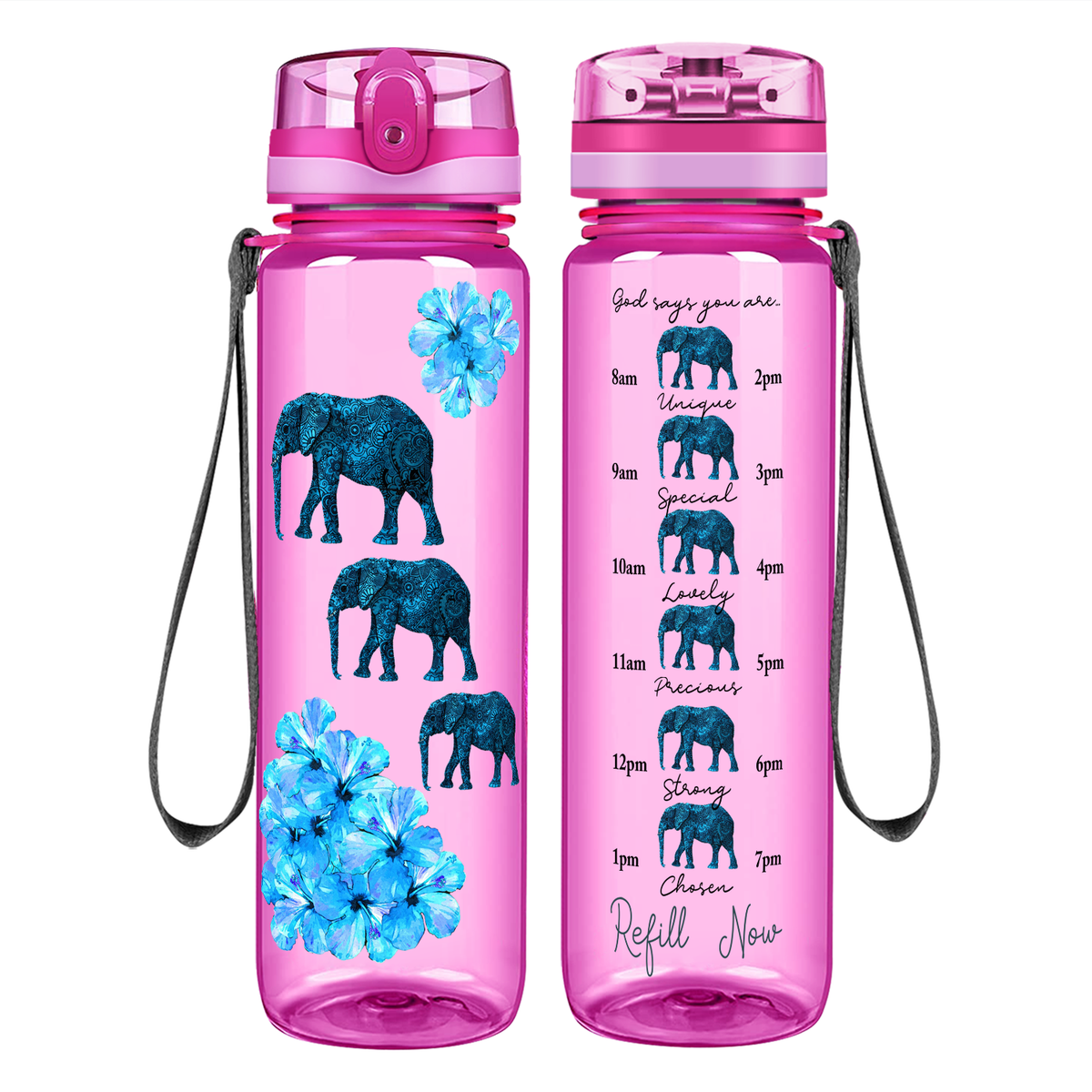 Blue Elephants on 32 oz Motivational Tracking Water Bottle