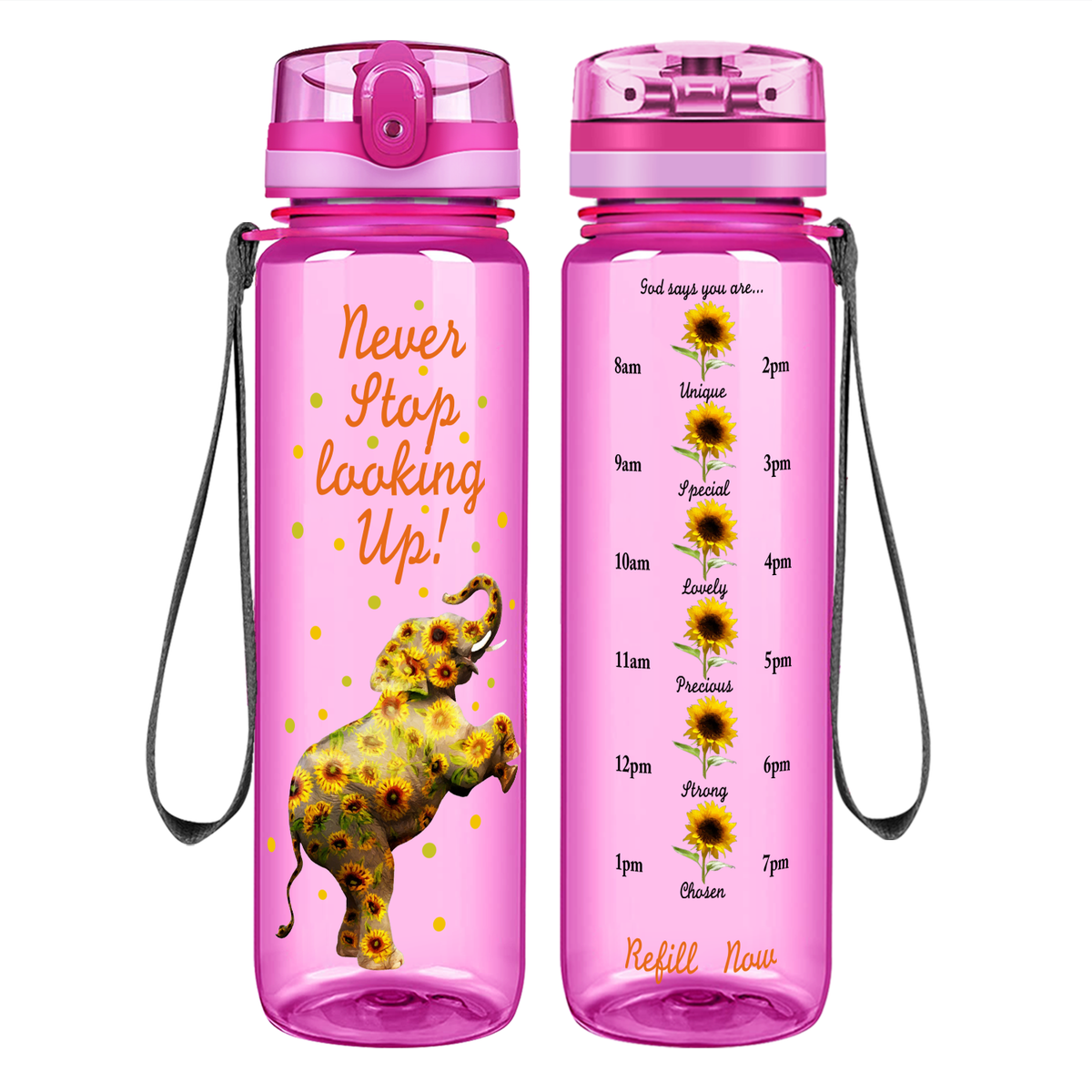 Never Stop Looking Up on 32 oz Motivational Tracking Water Bottle
