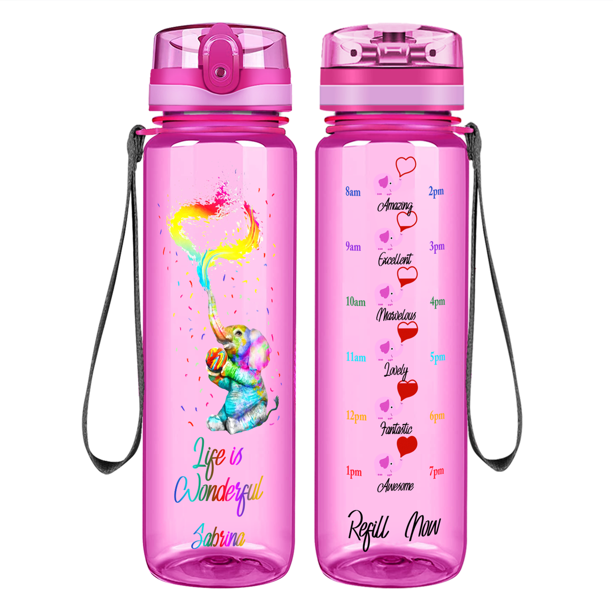 Personalized Life is Wonderful on 32 oz Motivational Tracking Water Bottle