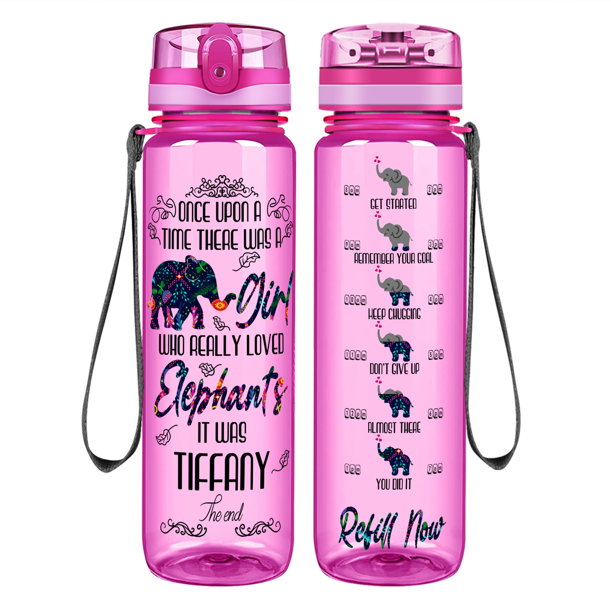 Personalized Once Upon a Time Elephants on 32 oz Motivational Tracking Water Bottle