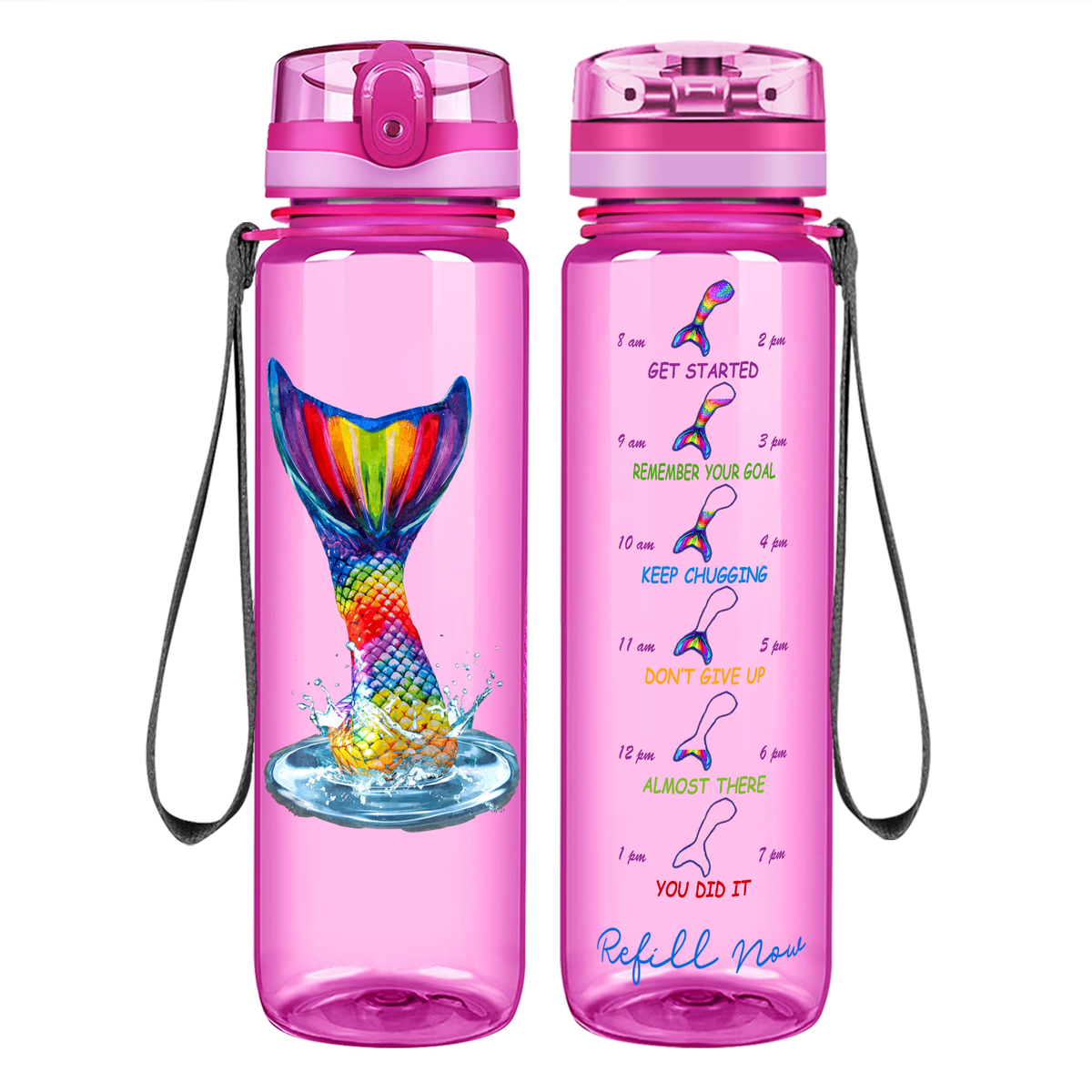Personalized Mermaid Tail on 32 oz Motivational Tracking Water Bottle