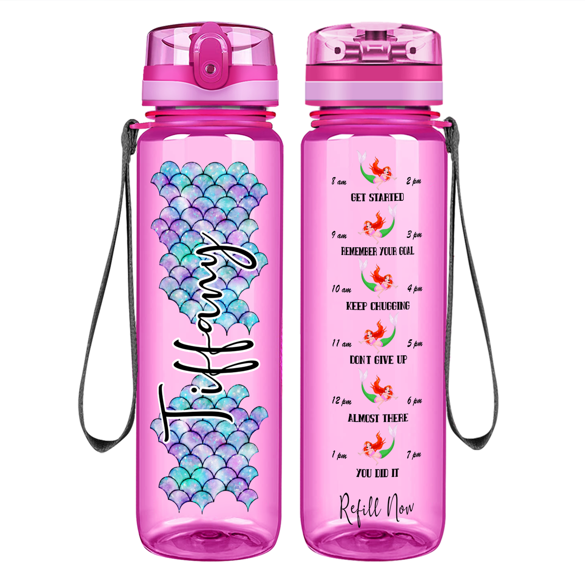 Personalized Mermaid Scales on 32 oz Motivational Tracking Water Bottle