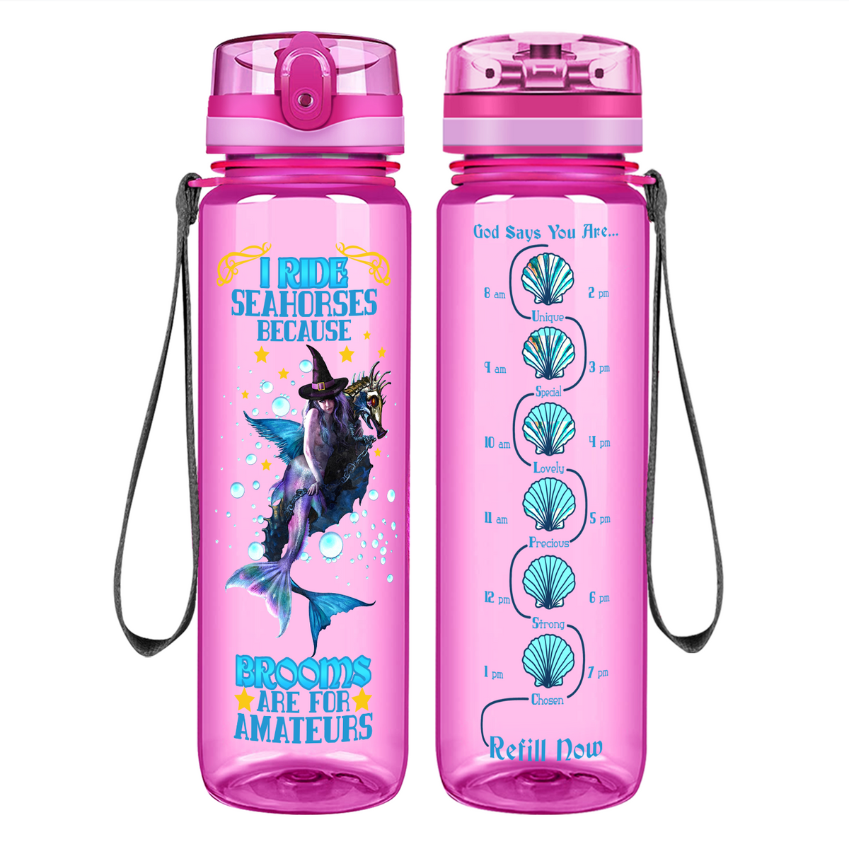 I Ride Seahorses on 32 oz Motivational Tracking Water Bottle