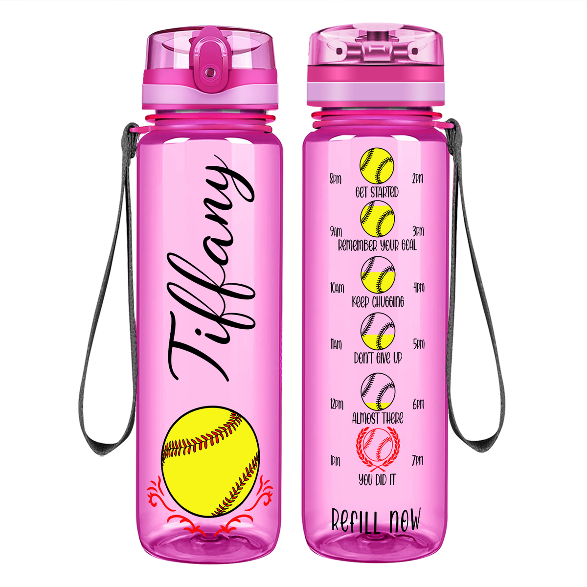 Personalized Softball on 32 oz Motivational Tracking Water Bottle