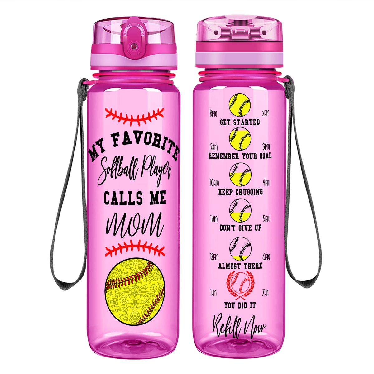My Favorite Softball Player Calls Me Mom on 32 oz Motivational Tracking Water Bottle