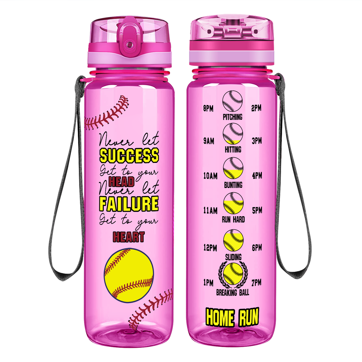 Never Let Success Get to Your Head on 32 oz Motivational Tracking Water Bottle
