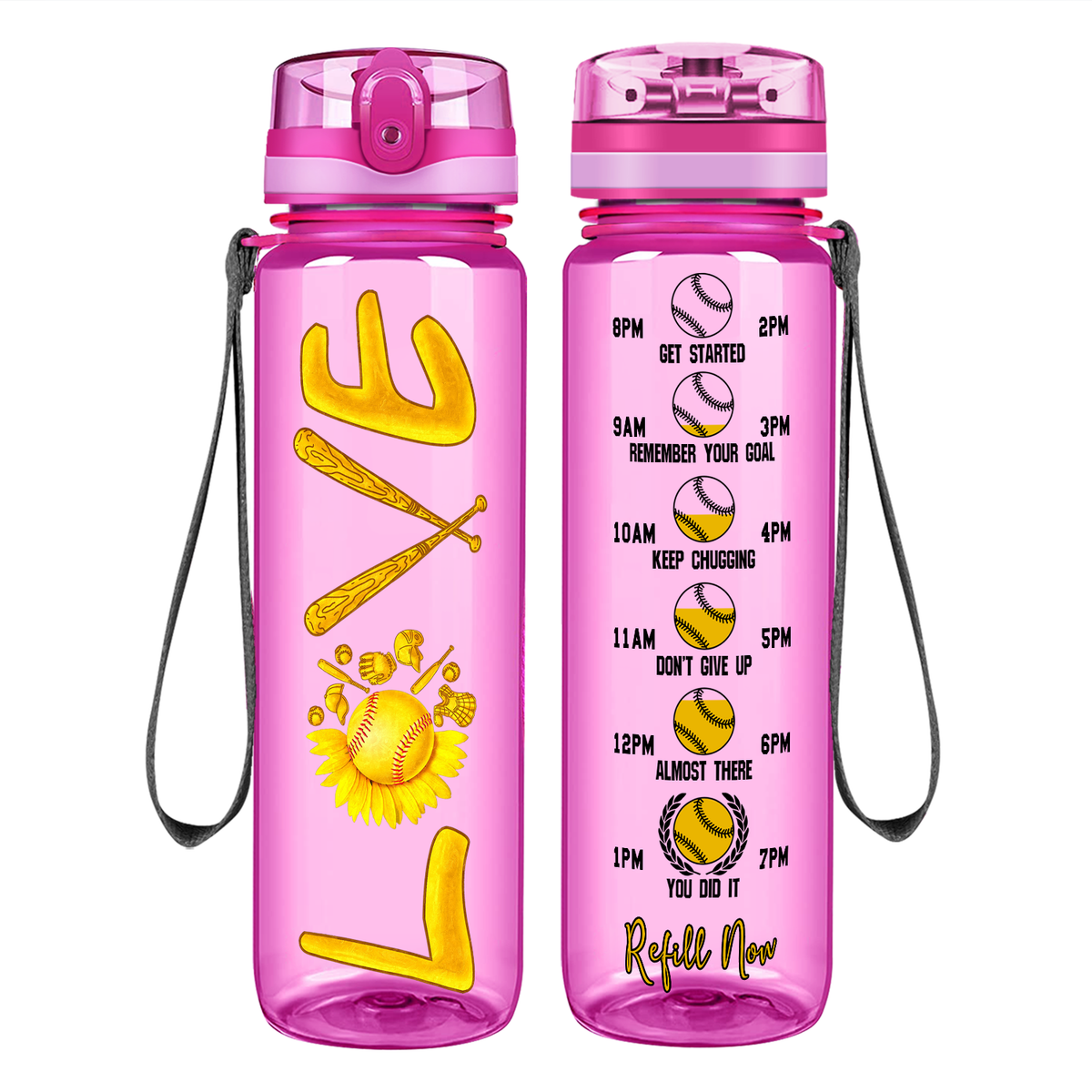 Softball Love on 32 oz Motivational Tracking Water Bottle