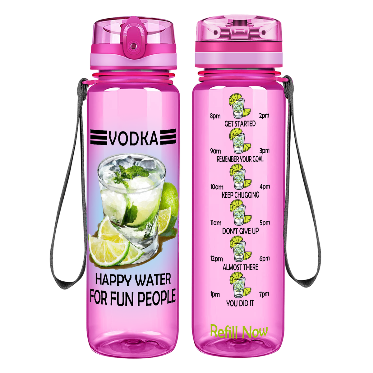 Vodka Happy Water for Fun People on 32 oz Motivational Tracking Water Bottle