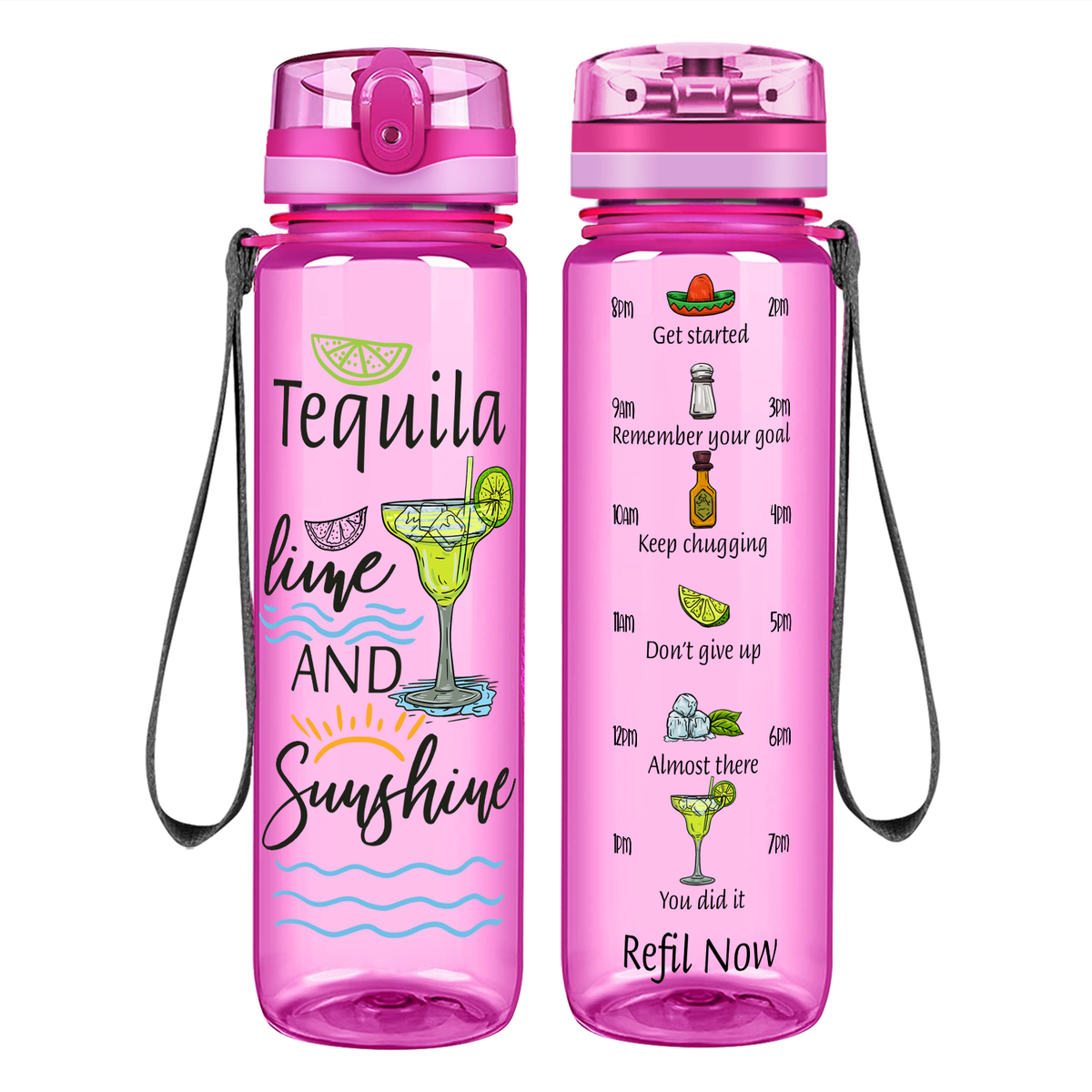 Tequila Lime and Sunshine on 32 oz Motivational Tracking Water Bottle