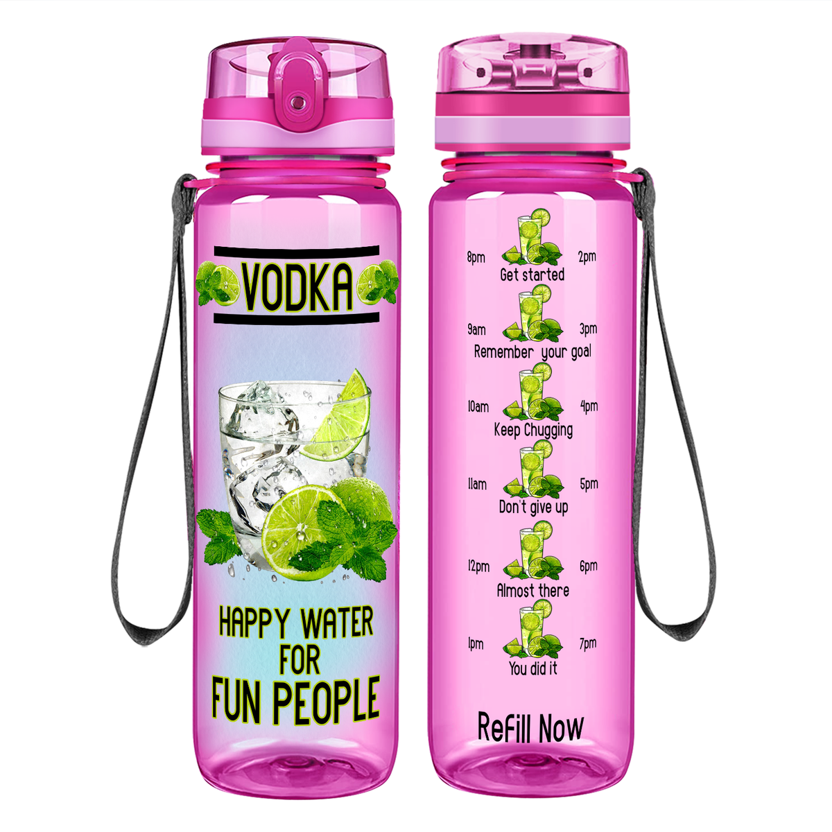 Vodka Happy Water on 32 oz Motivational Tracking Water Bottle