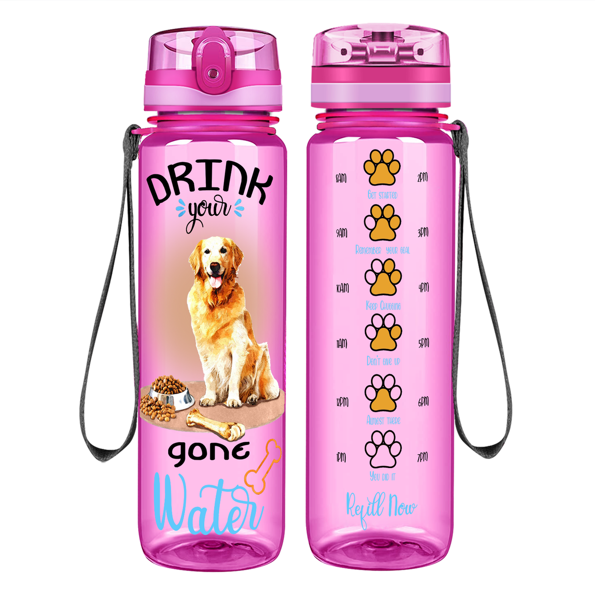 Golden Retriever Drink Your Water on 32 oz Motivational Tracking Water Bottle