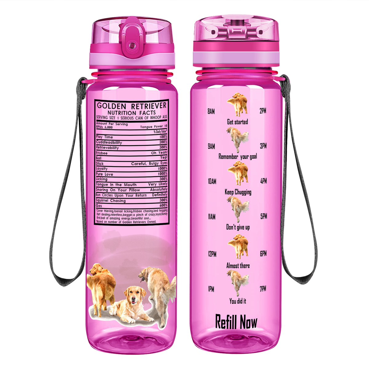 Golden Retriever Nutrition Facts on 32 oz Motivational Tracking Water Bottle