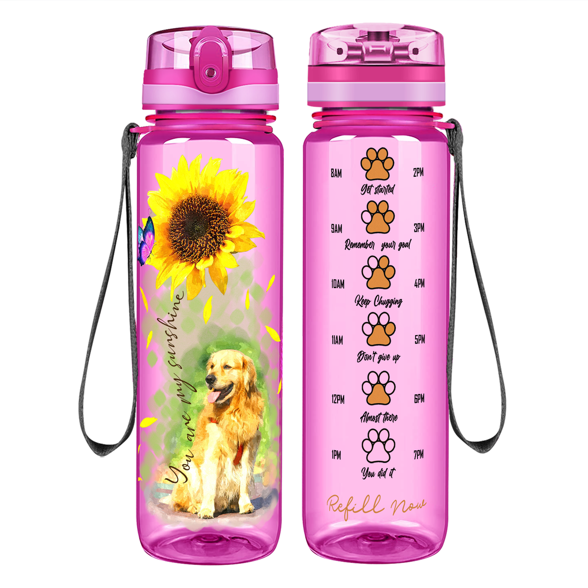 You Are My Sunshine with Butterfly Golden Retriever on 32 oz Motivational Tracking Water Bottle