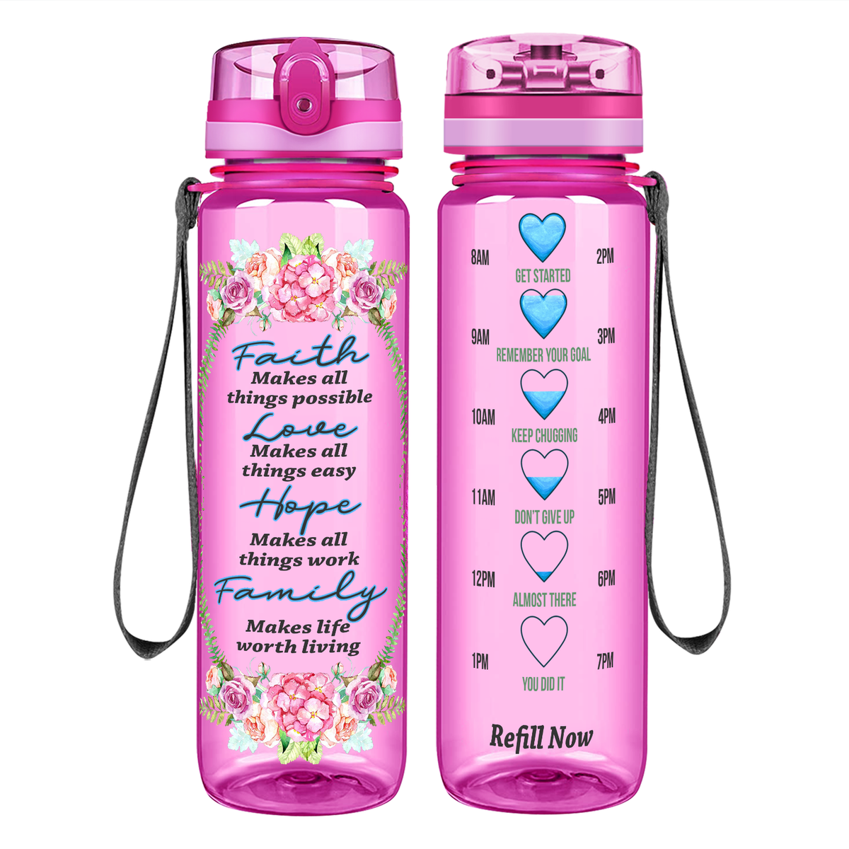 Faith Makes All Things Possible Love Hope Family on 32 oz Motivational Tracking Water Bottle