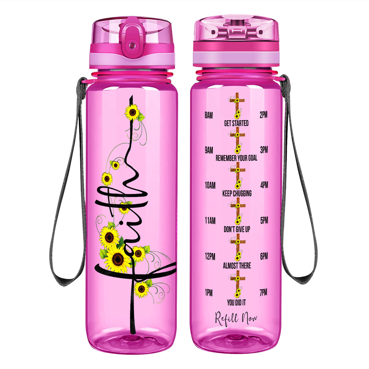 Faith Sunflowers on 32 oz Motivational Tracking Water Bottle