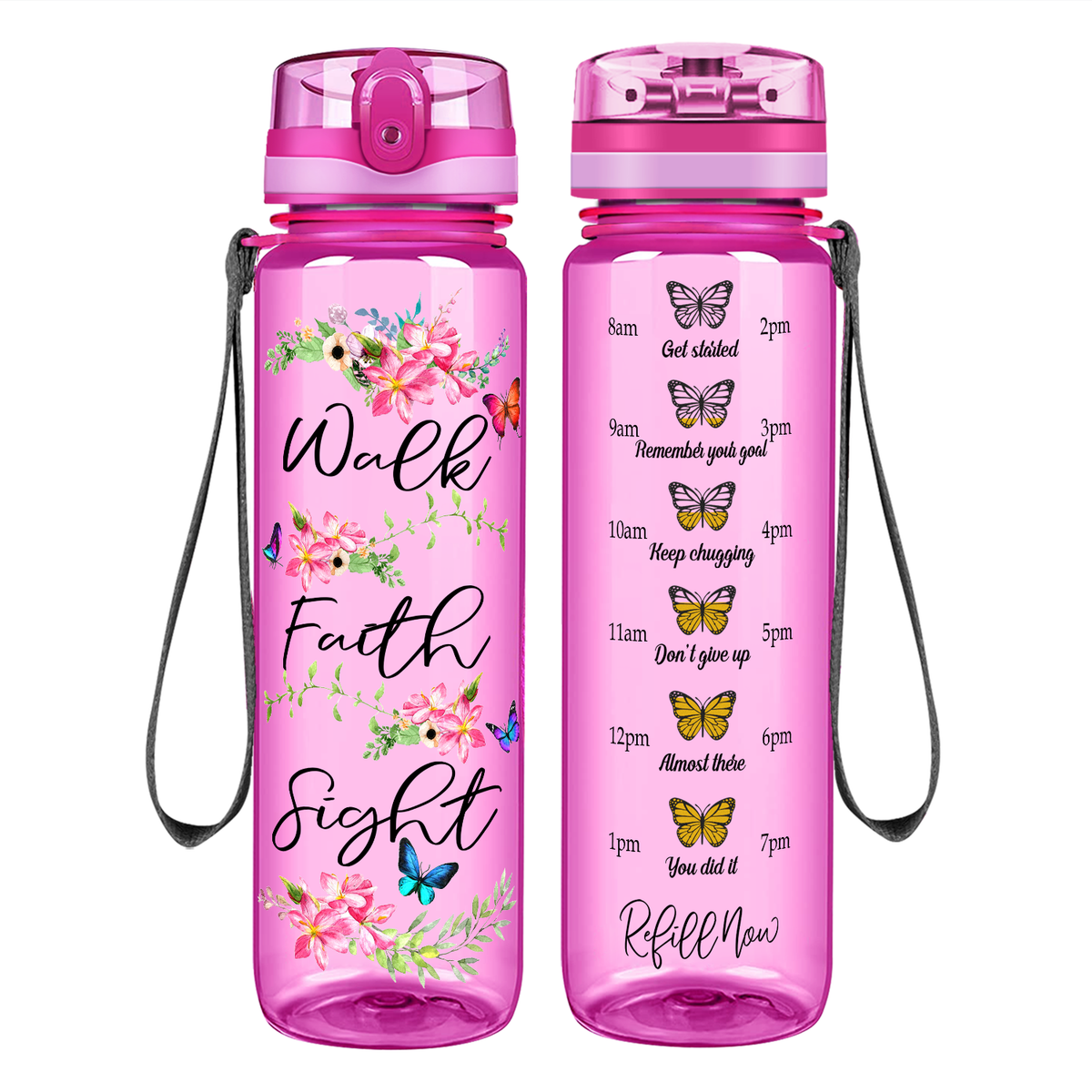 Walk Faith Sight on 32 oz Motivational Tracking Water Bottle