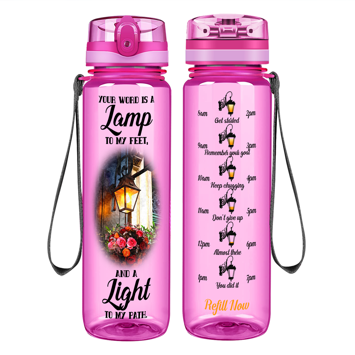 Your Word Is A Lamp To My Feet on 32 oz Motivational Tracking Water Bottle