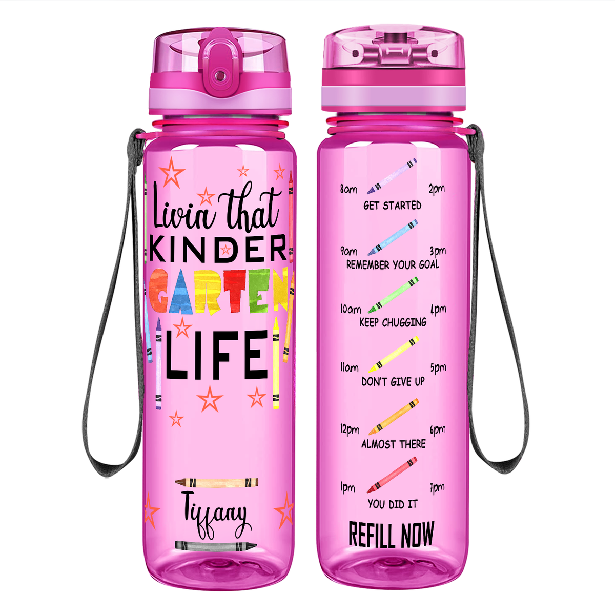 Personalized Livin' That Kindergarten Life on 32 oz Motivational Tracking Water Bottle