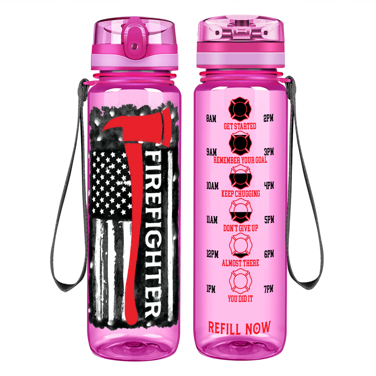 Firefighter Axe Distressed Flag on 32 oz Motivational Tracking Water Bottle