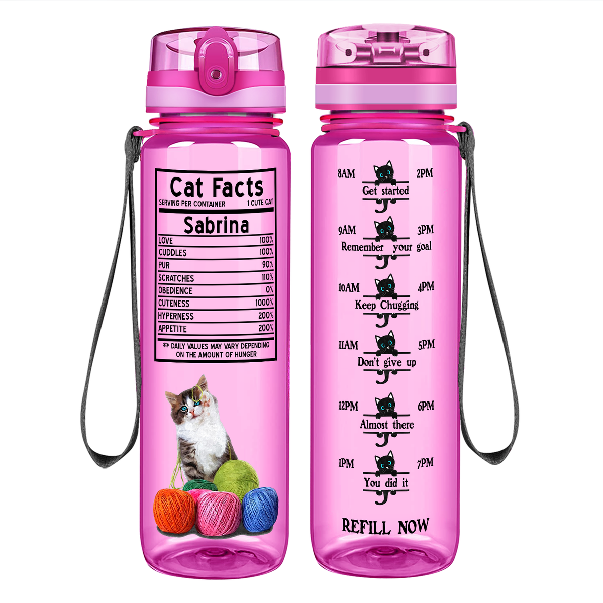 Personalized Cat Facts on 32 oz Motivational Tracking Water Bottle