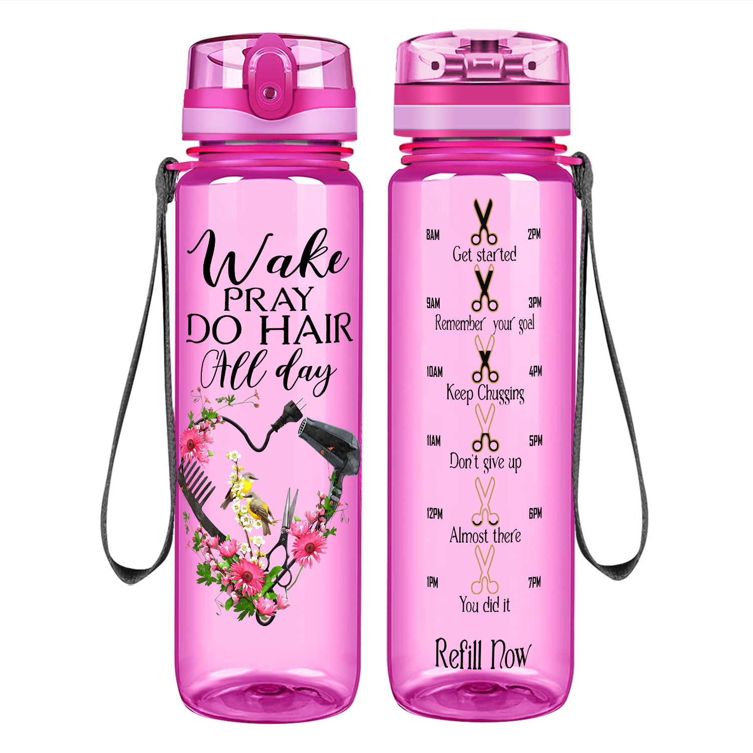 Wake Pray Do Hair All Day on 32 oz Motivational Tracking Water Bottle