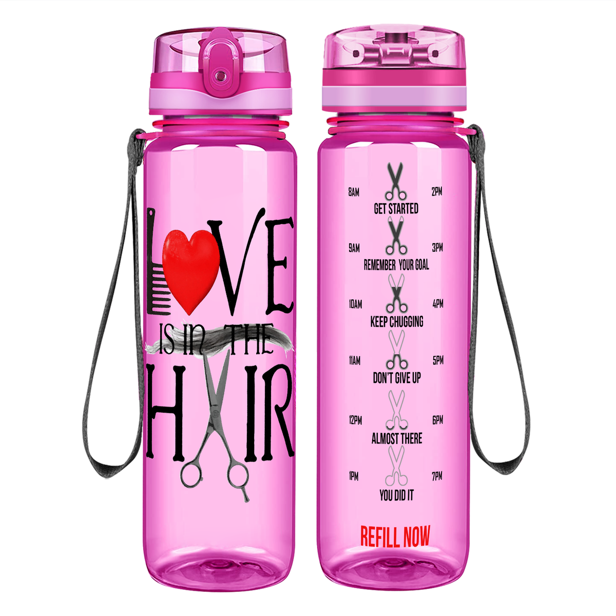 Love Is In The Hair on 32 oz Motivational Tracking Water Bottle