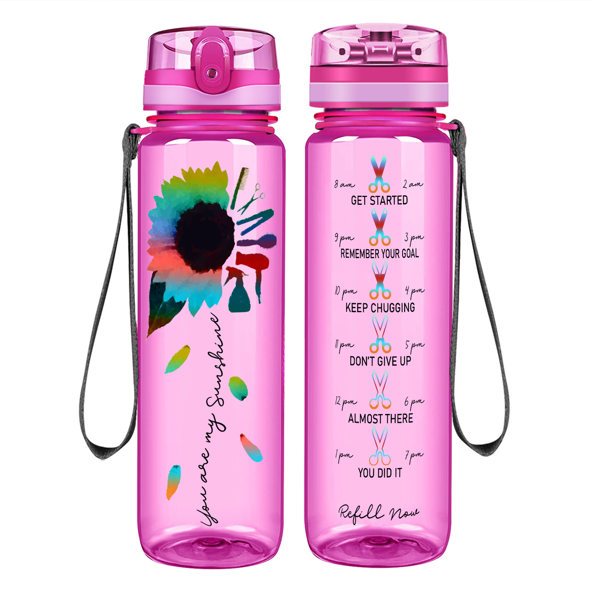 Hairstylist You Are My Sunshine on 32 oz Motivational Tracking Water Bottle
