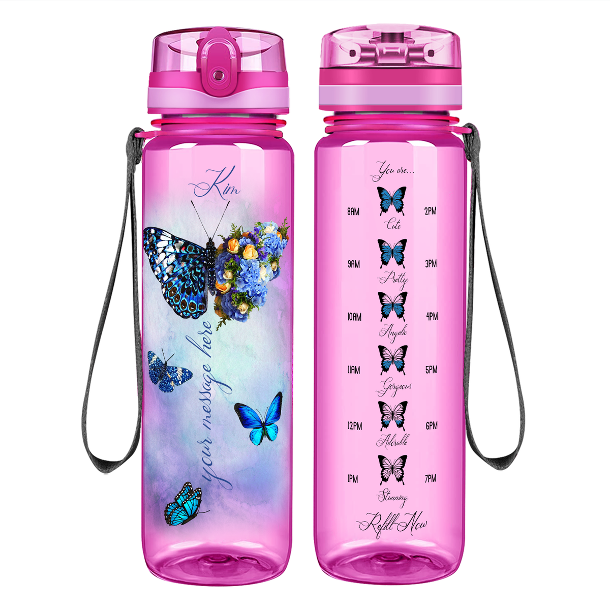Personalized Butterflies with Name and Custom Message on 32 oz Motivational Tracking Water Bottle