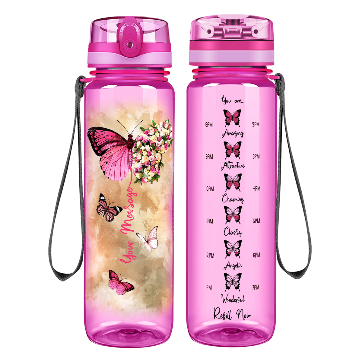 Personalized Butterflies Custom Message on 32 oz Motivational Tracking Water Bottle