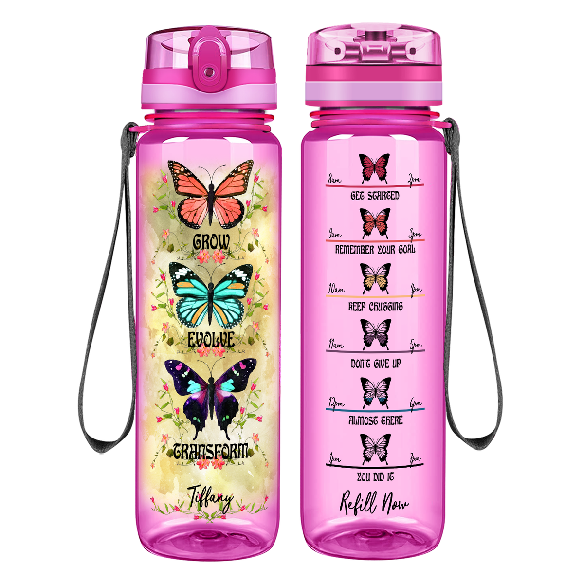 Personalized Grow Evolve Transform on 32 oz Motivational Tracking Water Bottle