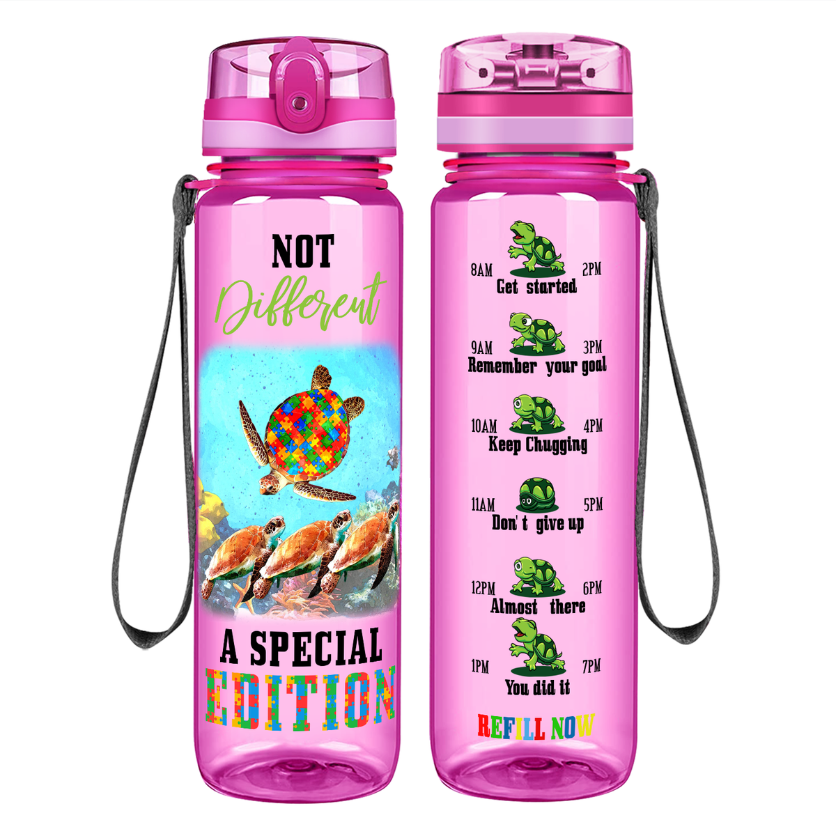 Turtles Not Different A Special Edition on 32 oz Motivational Tracking Water Bottle