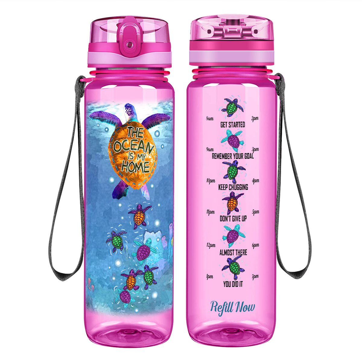 Turtles The Ocean Is My Home on 32 oz Motivational Tracking Water Bottle