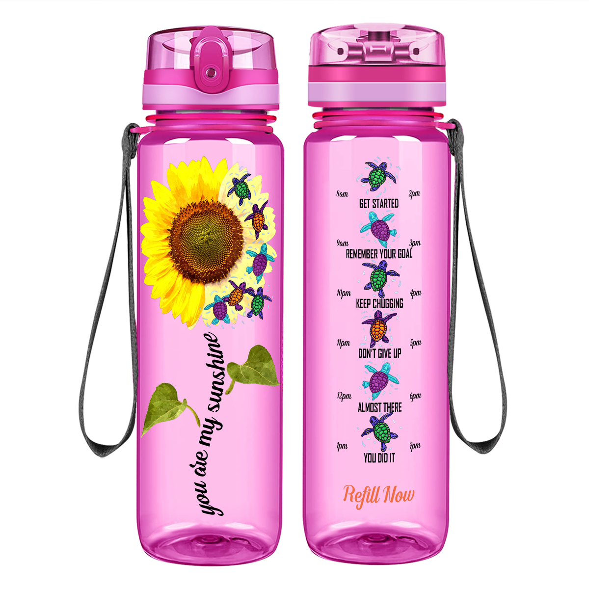 Turtles You Are My Sunshine Sunflower on 32 oz Motivational Tracking Water Bottle