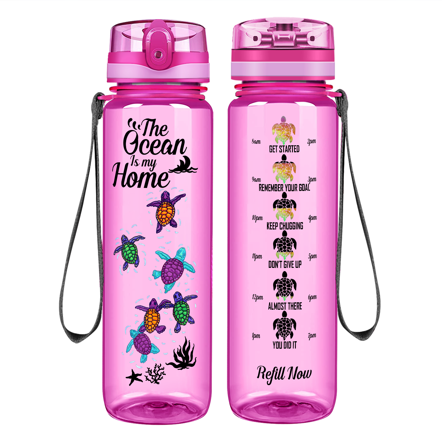 The Ocean Is My Home Turtles on 32 oz Motivational Tracking Water Bottle