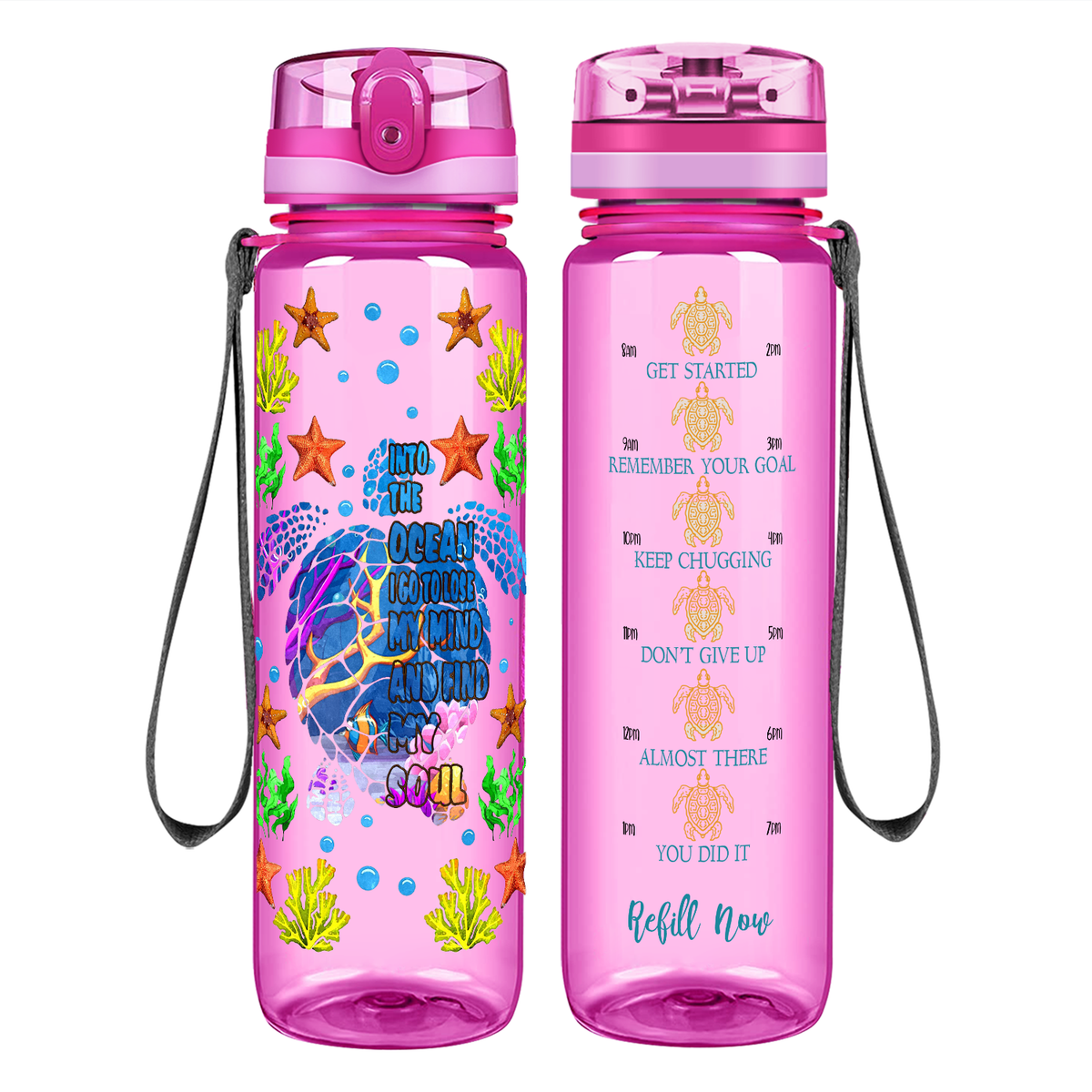Turtles I Go to Lose My Mind And Find My Soul on 32 oz Motivational Tracking Water Bottle