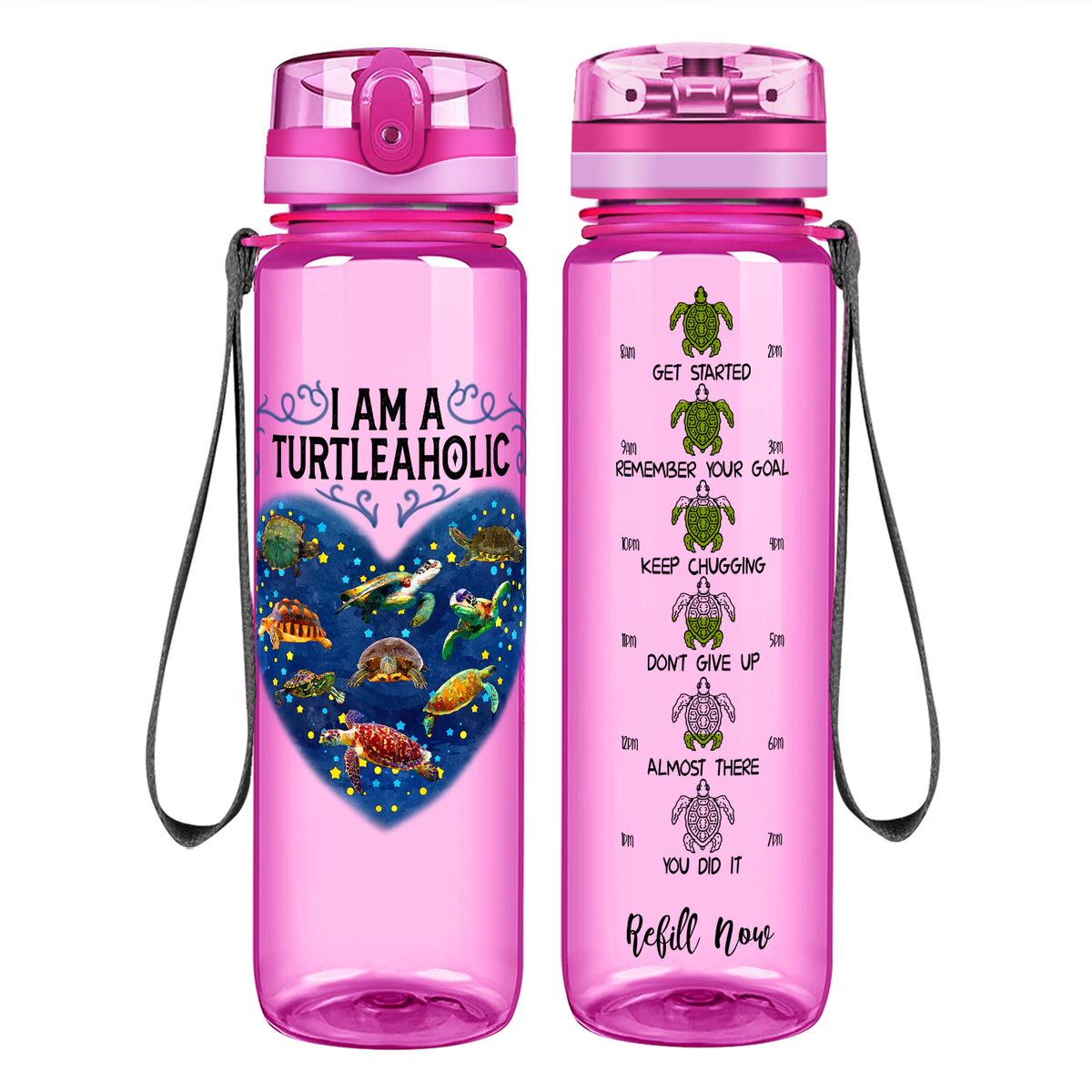 I Am A Turtleaholic on 32 oz Motivational Tracking Water Bottle