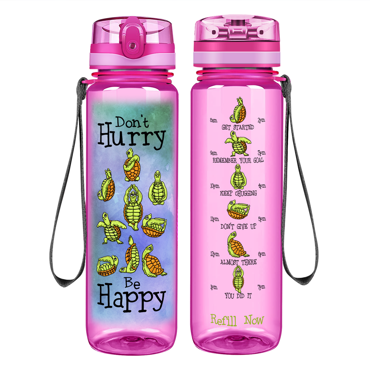 Don't Hurry Be Happy on 32 oz Motivational Tracking Water Bottle