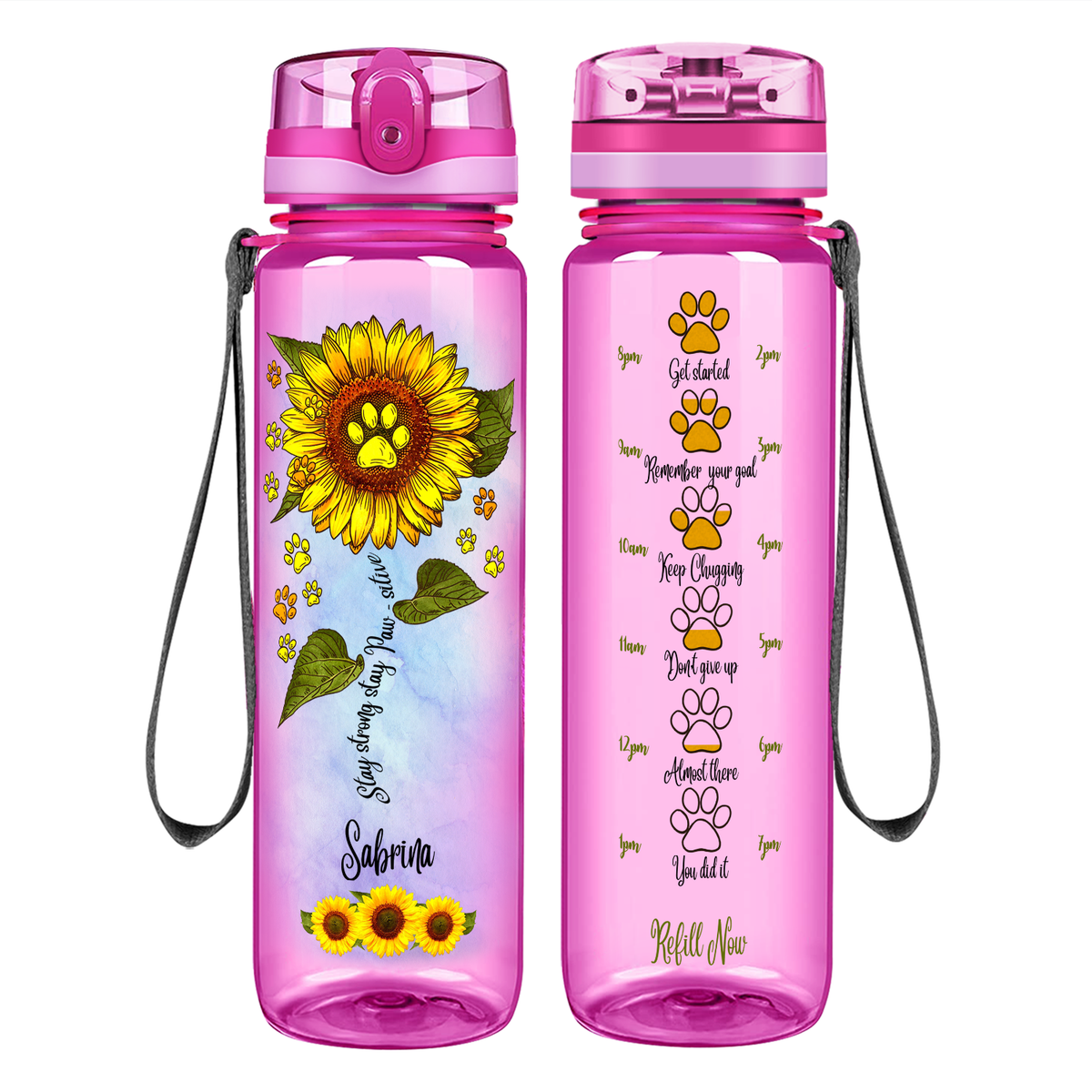 Personalized Stay Strong Stay Paw-sitive on 32 oz Motivational Tracking Water Bottle