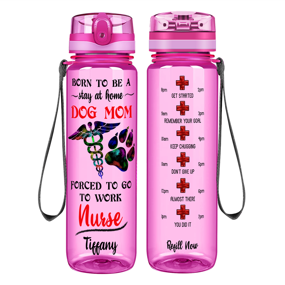 Personalized Stay at Home Dog Mom on 32oz Motivational Tracking Water Bottle