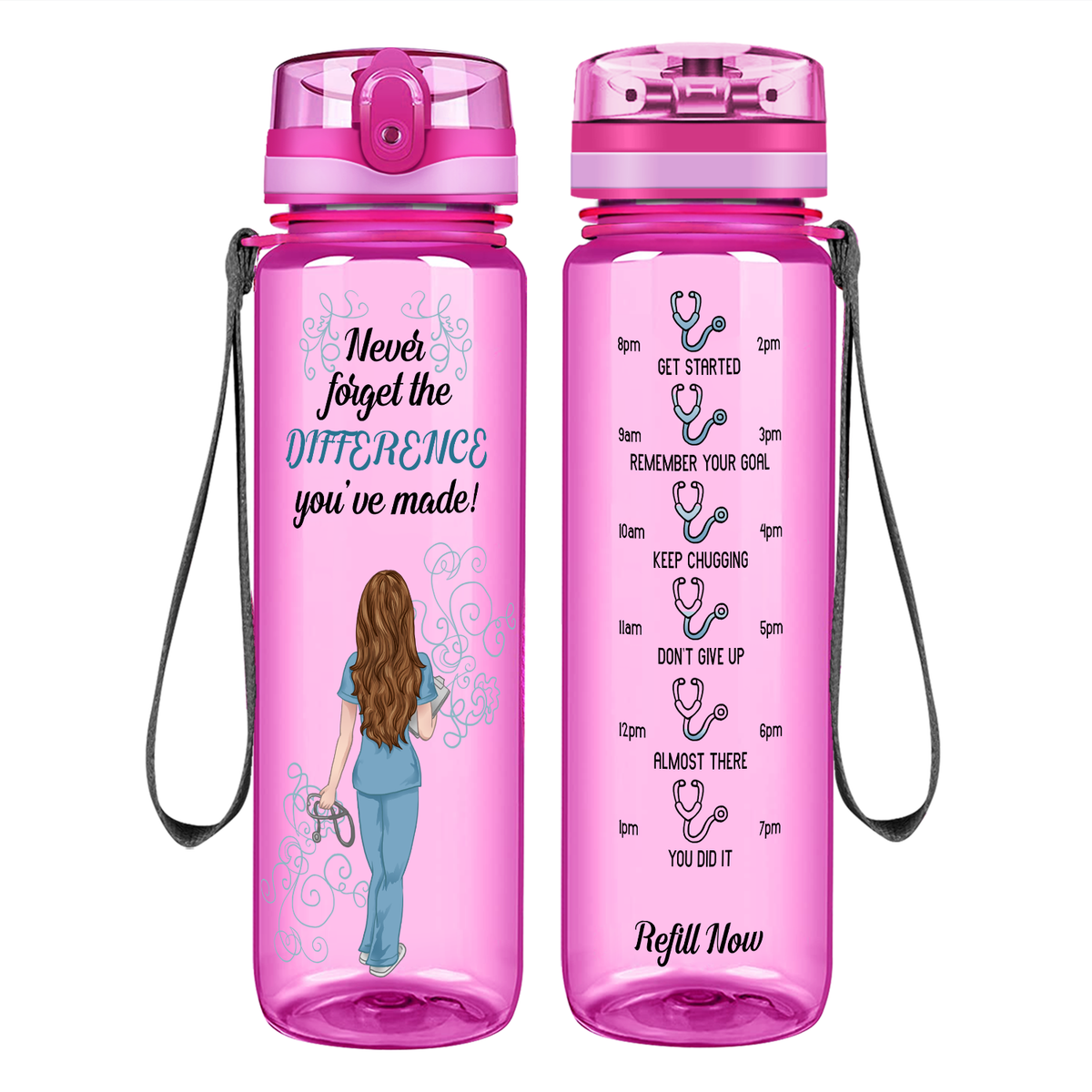 Never Forget the Difference You've Made on 32oz Motivational Tracking Nurse Water Bottle