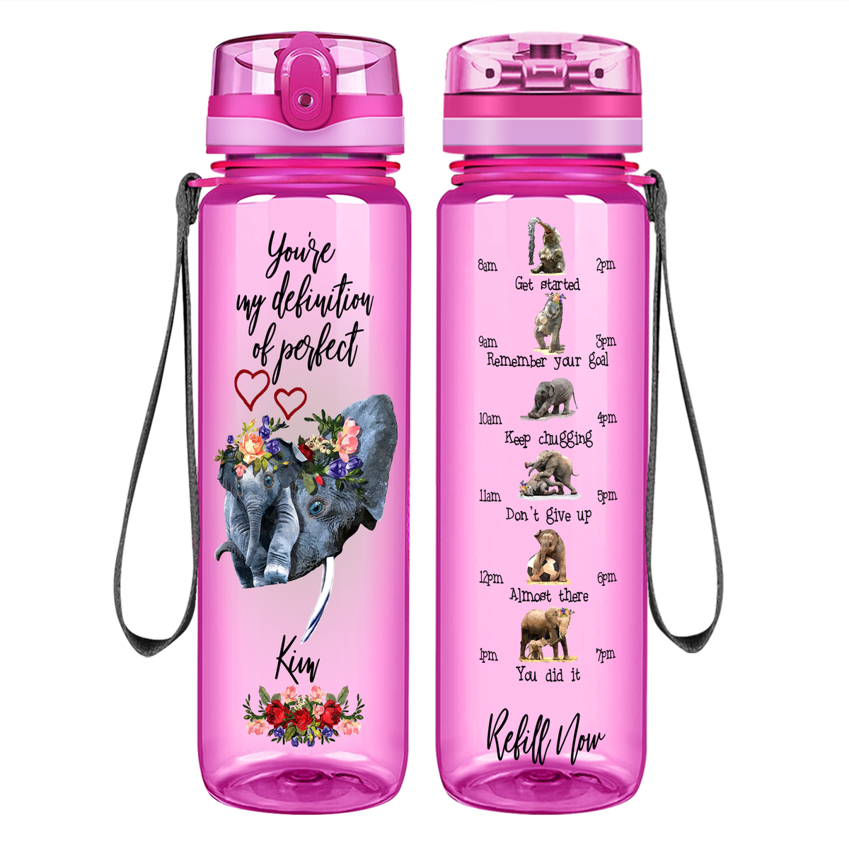 Personalized Definition of Perfect Elephants on 32 oz Motivational Tracking Water Bottle