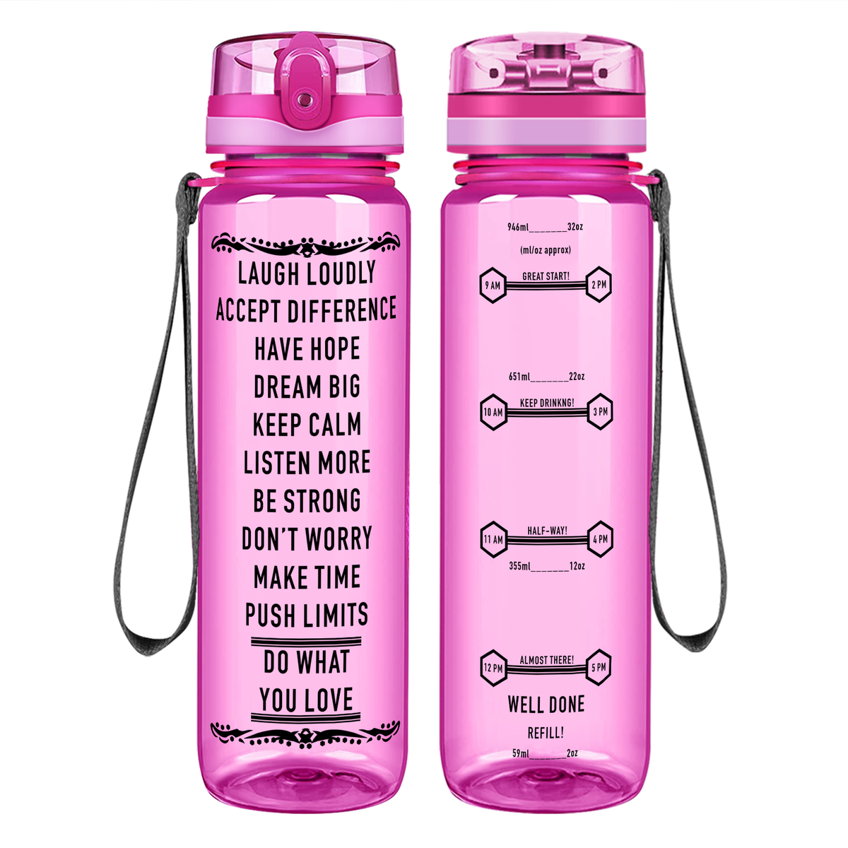 Laugh Loudly on 32 oz Motivational Tracking Water Bottle