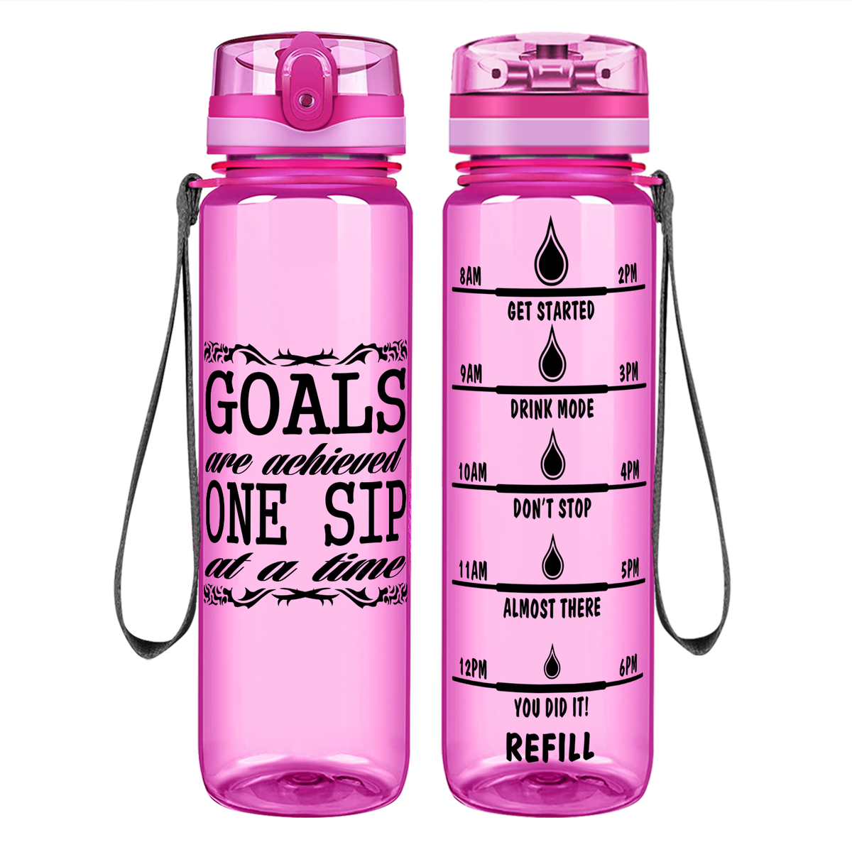 One Sip At A Time Goals on 32 oz Motivational Tracking Water Bottle