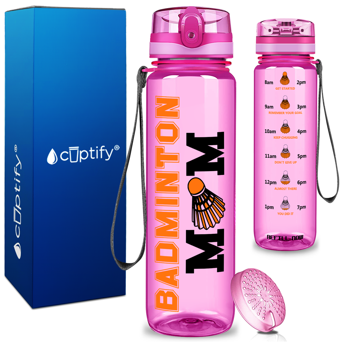 Badminton Mom on 32 oz Motivational Tracking Water Bottle