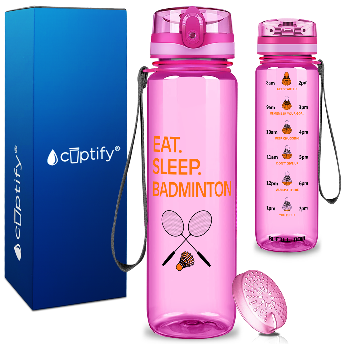 Eat Sleep Badminton on 32 oz Motivational Tracking Water Bottle