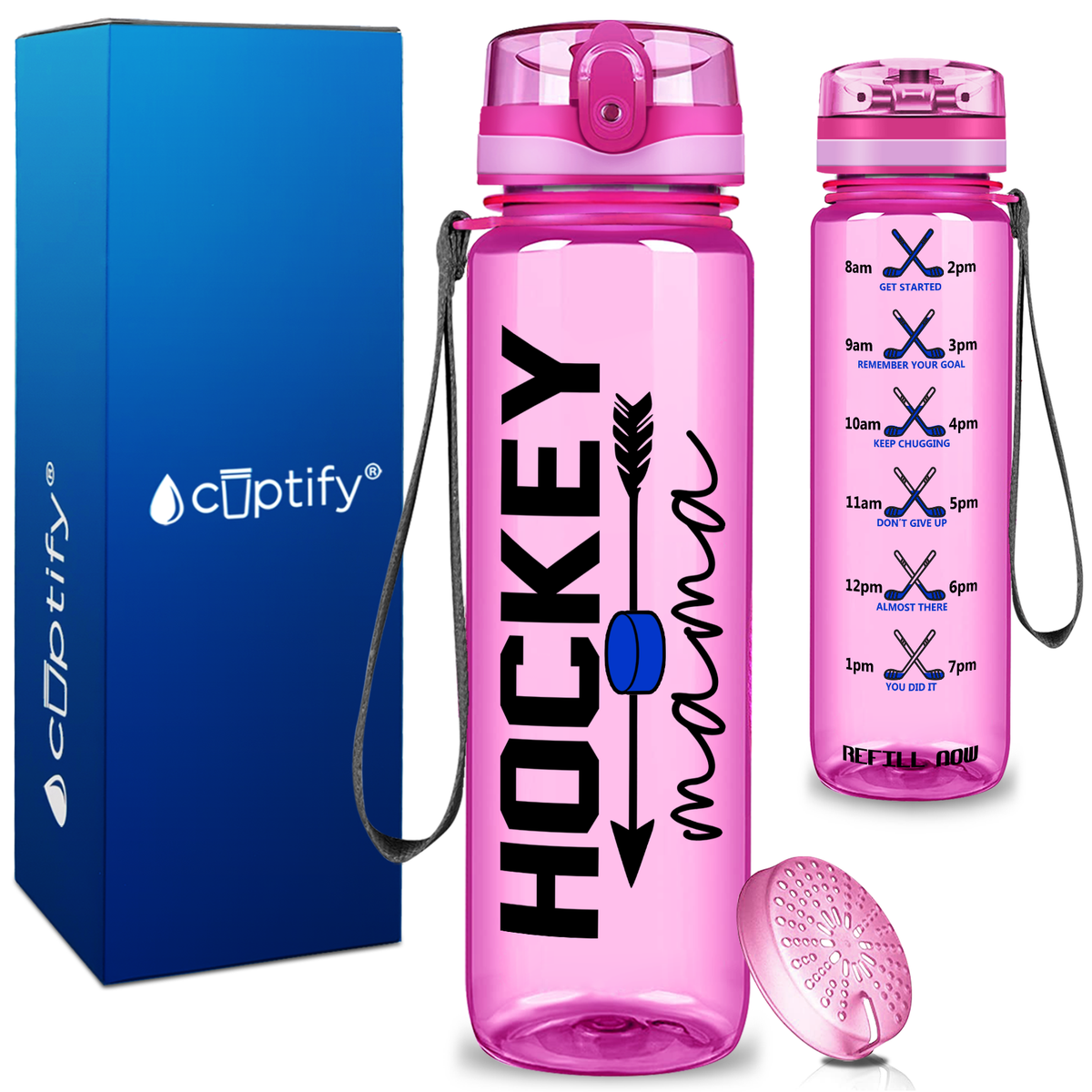 Hockey Mama Arrow on 32 oz Motivational Tracking Water Bottle