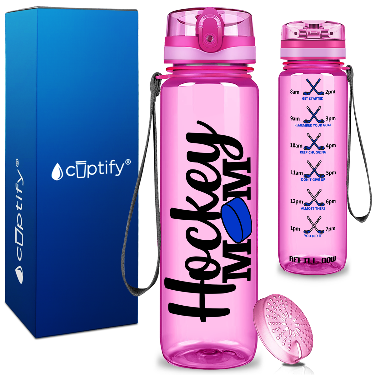 Hockey Mom with Puck on 32 oz Motivational Tracking Water Bottle