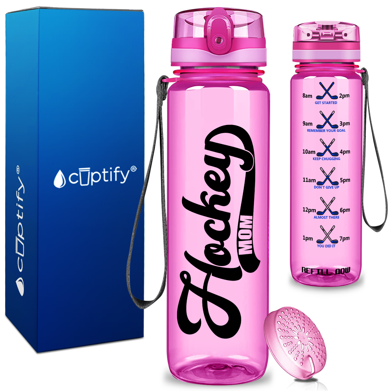 Retro Hockey Mom on 32 oz Motivational Tracking Water Bottle