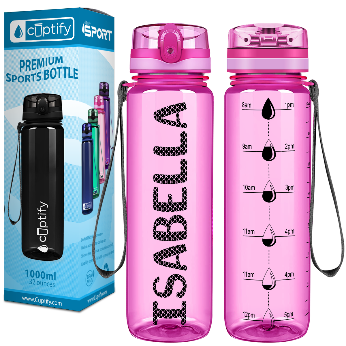 Kids Personalized on Pink 32 oz Motivational Tracking Water Bottle