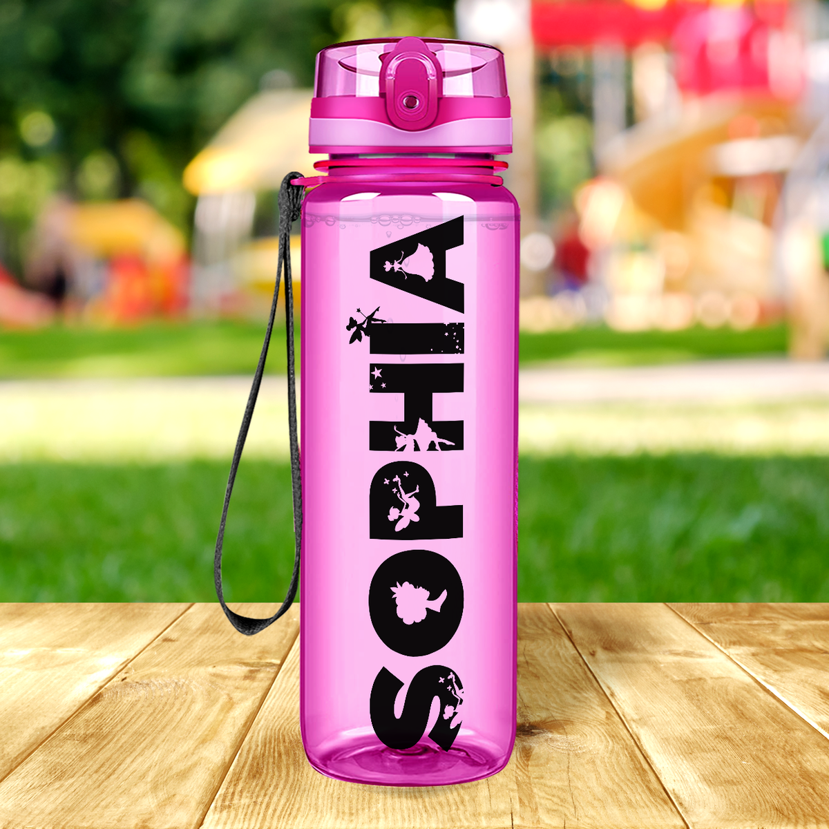 Kids Personalized on Pink 32 oz Motivational Tracking Water Bottle